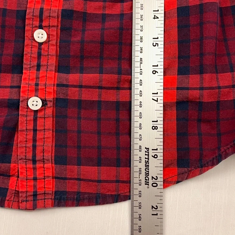 Gymboree Boys Red Navy Blue Plaid Long Sleeve Button Down Shirt Size M 7-8